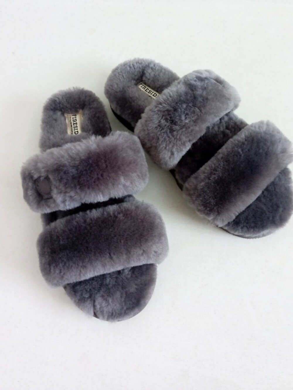 Fireside by Dearfoams gray sherpa slide slippers